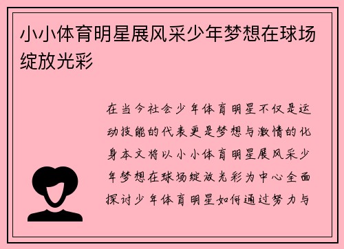 小小体育明星展风采少年梦想在球场绽放光彩